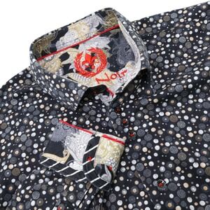 Au Noir Mens Black Dot Medallion Print Long Sleeve Button Down Shirt L